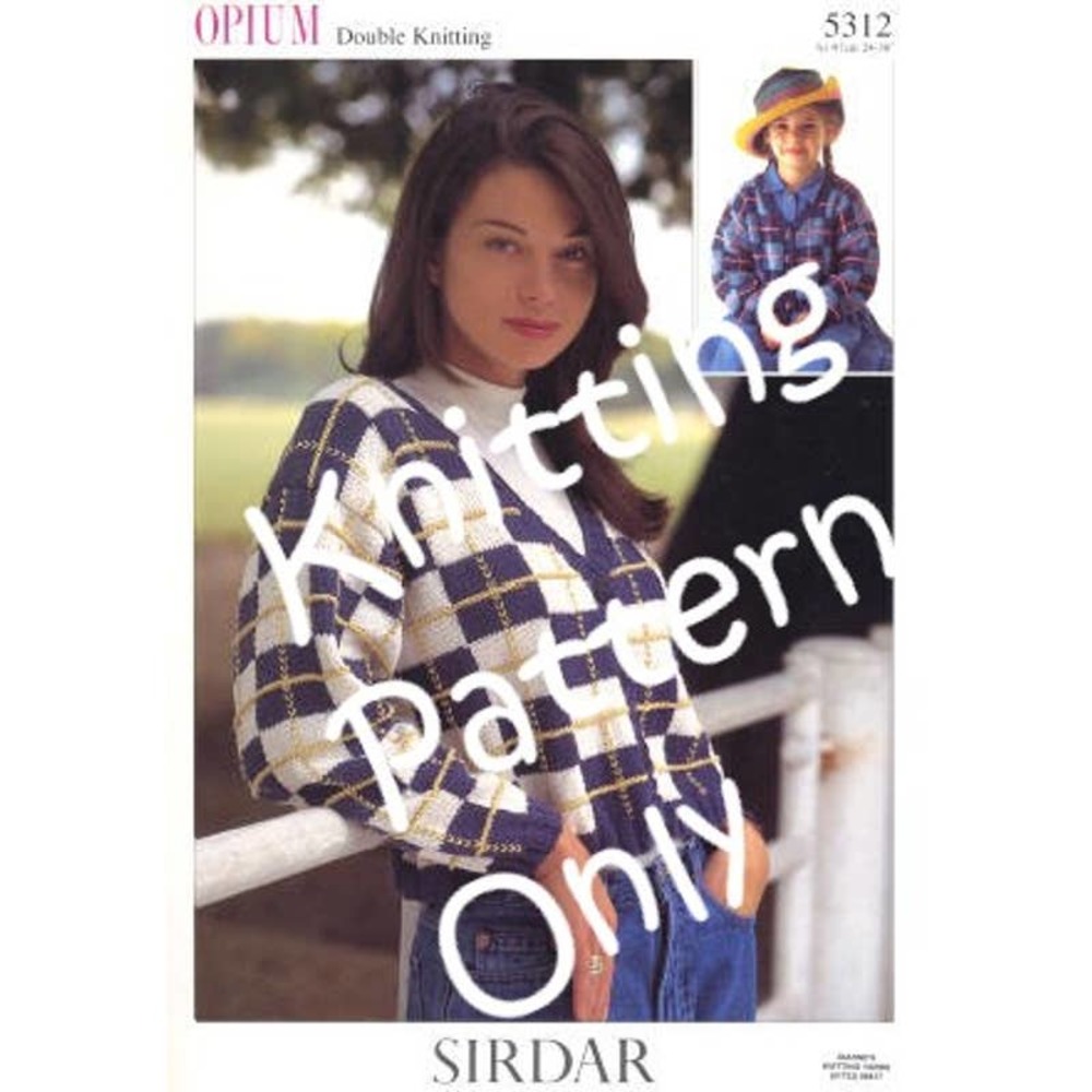 New Sirdar 5312 Opium Plaid Cardigan Sweater Double Knitting Pattern